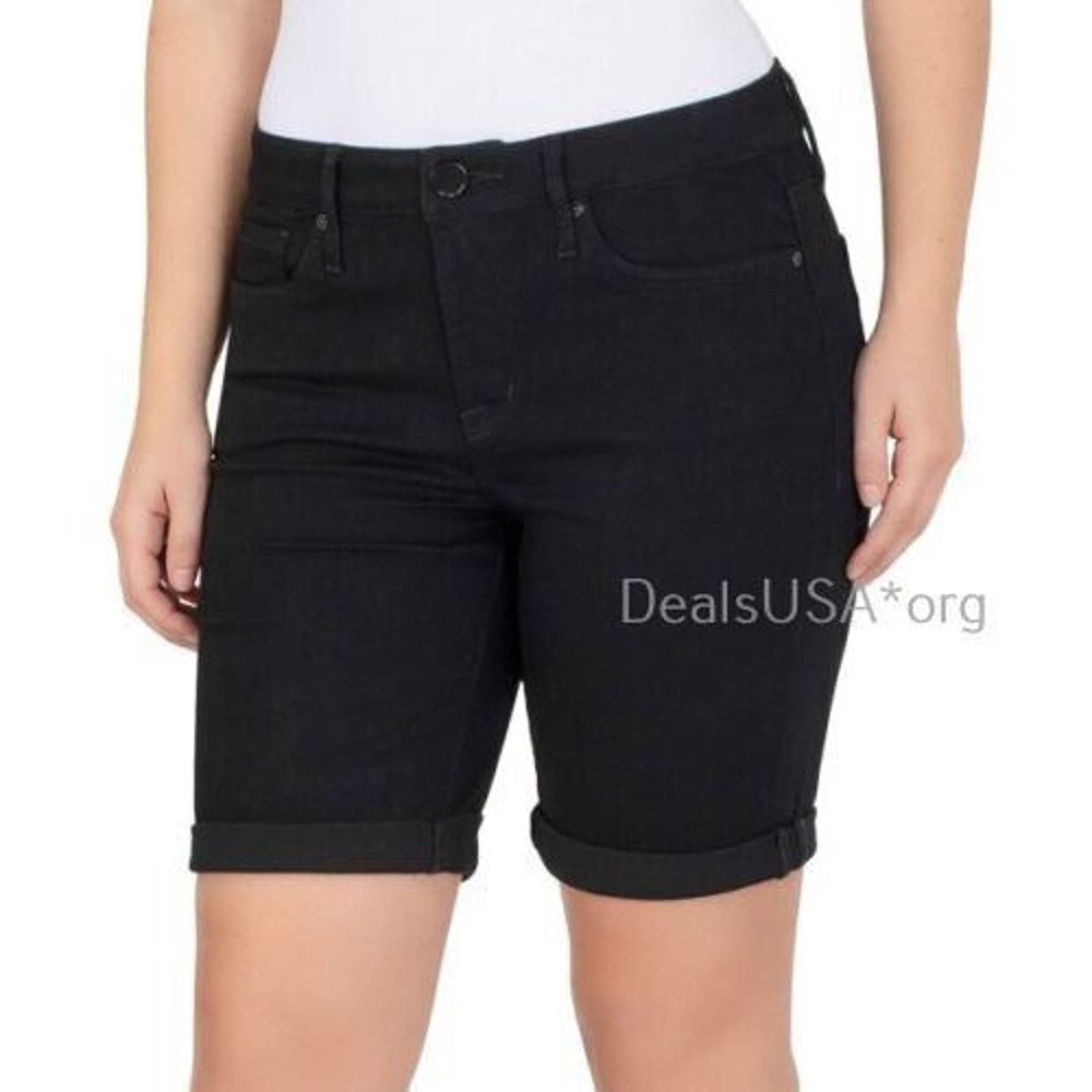 Seven7 Women's Size 14 Sunset Bermuda Rolled Cuff Denim Jean Shorts Black NEW